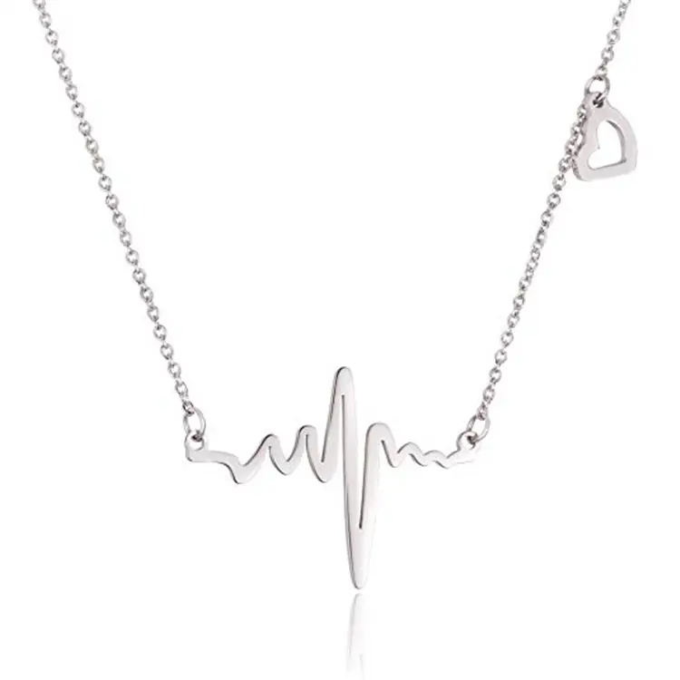 Latido del corazón electro collar 18k oro rosa plateado encanto línea ECG colgante collar para mujer regalo de San Valentín confesión de Amor