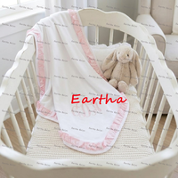 Couverture pour bébé en coton biologique pour nouveau-nés, couverture pour bébé fille avec volants roses, couverture d'emmaillotage personnalisée pour nouveau-né