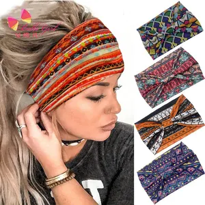 BELLEWORLD Boho Headbands Para As Mulheres Moda Larga Headband estilo Africano impressão flor nó cruz larga hairbands