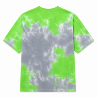 T-shirt en coton biologique à col rond, coupe ample, style urbain, tie-dye nuage vert vif, certifié GOTS et OEKO-TEX, HuaYi