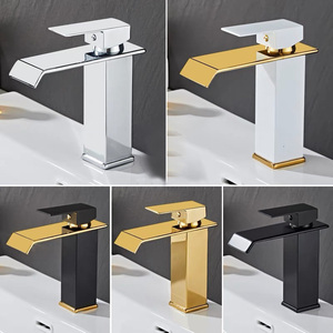 <span class=keywords><strong>Rubinetto</strong></span> Miscelatore per Lavabo da Bagno di Lusso in Acciaio Inox Bianco e Oro con Beccuccio a Cascata, Acqua Calda e Fredda - Product Image 2