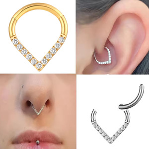 Anneau de nez en titane en forme de goutte d'eau, incrustation de zircon G23 en forme de cœur, pour piercing d'oreille ou de nez, usage quotidien - Product Image 2