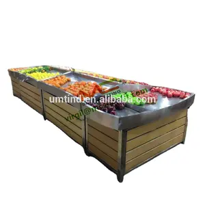 supermarket wood and stainless steel fruit display stand vegetable display table