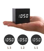 Reloj despertador Digital de madera con forma de cubo, minireloj de mesa LED con USB/batería de 2,5 pulgadas