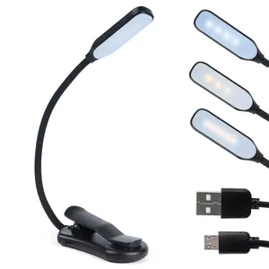 O08-0038 rechargeable livre lumière Mini 7 LED livre lampe 3 niveaux chaud blanc froid Flexible facile Clip lampe lire nuit lampe de lecture