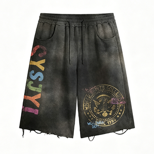 Completi Sportivi YSJY da Uomo, <span class=keywords><strong>Tuta</strong></span> Oversize con Stampa Digitale, <span class=keywords><strong>Pantaloni</strong></span> <span class=keywords><strong>Corti</strong></span> a Zampa e Felpa con Cappuccio Effetto Lavaggio Acido - Product Image 4