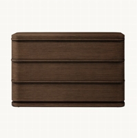 Table de chevet moderne RH LIGNE CLOSED NIGHTSTAND à 3 tiroirs, base en bois massif, grain de bois brun, armoire de rangement, ensemble de meubles de chambre à coucher