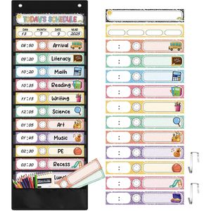 Daily Schedule Pocket Chart 31 Reusable Cards 14 Pockets Time Management Classroom <b>Decor</b> Back To School Vertical - Product Image 1