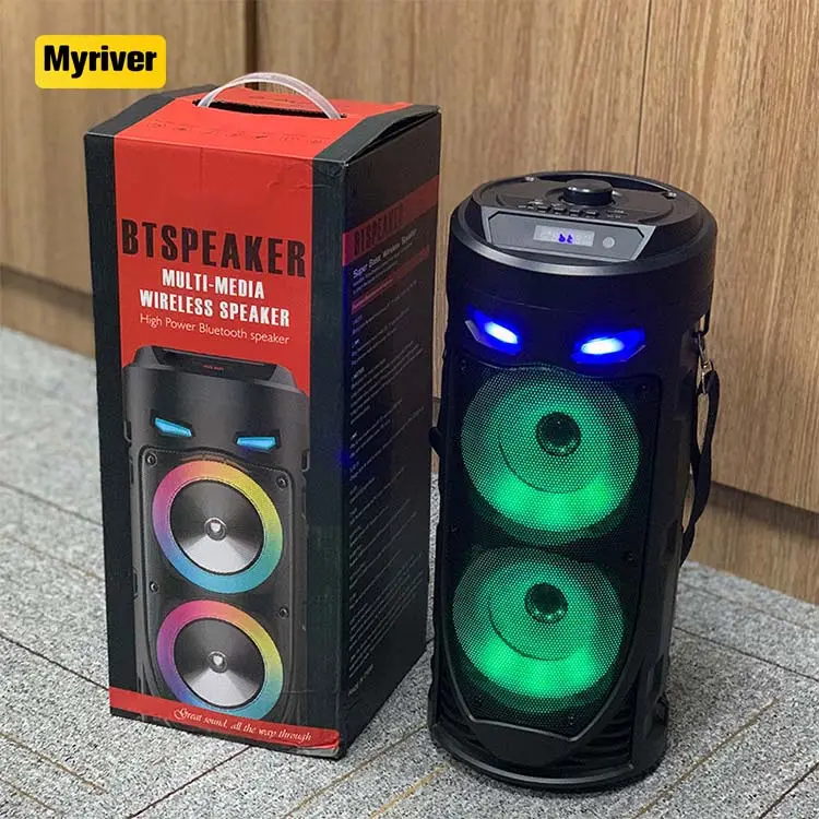 Myriver Layar Karaoke 8 Inci * 2 dengan Mikrofon Remote Control Led Warna-warni Speaker Troli Pesta Tws Luar Ruangan