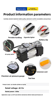Compresseur d'air portable sans fil 200W à double cylindre, pompe à pneus 150psi avec moniteur de pression pour gonflage d'urgence de voiture, en métal