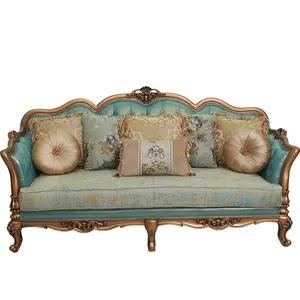 Factory luxury living room sofa supplier European America Style classic wood carved sofas couches luxury sofa set furniture