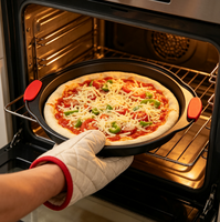 Plaque de cuisson ronde en acier au carbone, résistante au four, avec poignée en silicone, pour la pâtisserie DIY en cuisine