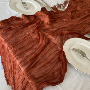 90*300CM Anpassbare Knittergaze-Tischdecke mit Einfarbigem Muster für Hochzeit, Geburtstag, Party und Feiern - Product Image 1