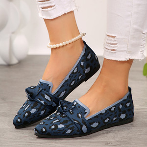 Zapatos planos con estampado de leopardo para mujer, mocasines informales de tela tejida con punta puntiaguda y decoración de lazo, mocasines informales para uso diario - Product Image 4