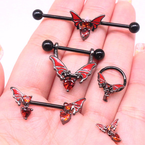 Nouveau acier inoxydable rouge papillon nombril <span class=keywords><strong>nez</strong></span> Piercing industriel haltère Cartilage hélice boucle d'oreille coeur CZ balancent mamelon Piercing - Product Image 2