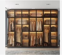 Nouveau design de porte en verre italien armoire de chambre à coucher placard personnalisé organisateur de vêtements à led de luxe armoire de rangement