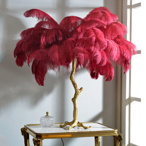 Lampe de chevet Lampara populaire lampe de table de lecture de bureau plume d'autruche moderne <span class=keywords><strong>2022</strong></span> vente chaude LED chinoise vert foncé - Product Image 5