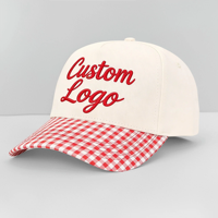 Casquette de baseball 5 panneaux en coton 100% avec broderie 3D personnalisée, design tendance beige à carreaux, visière unie ou à motif, style sport papa