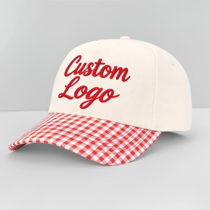 Gorra de Béisbol Personalizada con Bordado 3D, Diseño Deportivo de 5 Paneles, Estilo Dad Hat, Moderna, Beige a Cuadros, Visera Lisa, 100% Algodón - Product Image 1