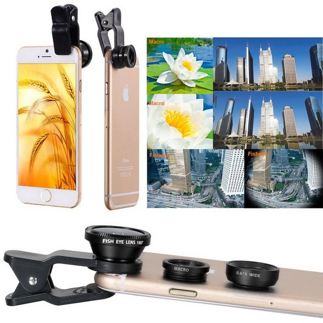 In Stock 3 in 1 Mobile Phone Fisheye Lens Wide Angle Micro Camera Lens Clip on Cell Phone Lens for IPhone for Samsung Smartphone