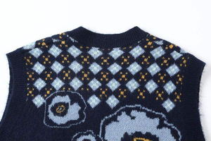 Gilet en tricot col en V sans manches pour homme, motif floral, tricot torsadé, cardigan à la taille pour superposition printanière - Product Image 3