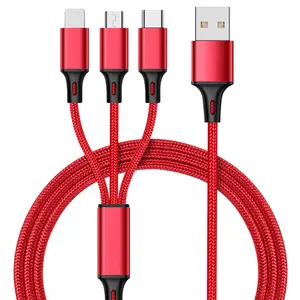 Kabel Pengisi Daya Usb Cepat 3 Dalam 1, Kabel Data Usb Multifungsi Universal, Kabel Pengisian Daya Tahan Lama Bahan Nilon Kepang untuk Ponsel