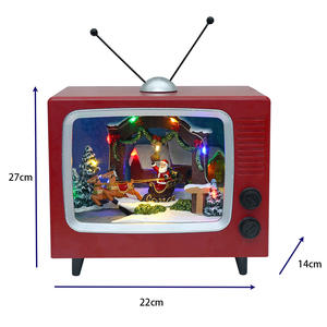 Sculpture de télévision de Noël animée par <span class=keywords><strong>LED</strong></span> Décoration de traîneau du Père Noël mobile en résine pour le présentoir de table de Noël - Product Image 2