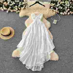 Vestido Midi Casual de Verano para Mujer, Tejido Transpirable, Sostenible y Lavable, con Volantes Asimétricos y Encaje, en Poliéster/Algodón - Product Image 2