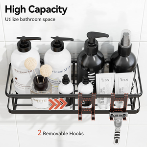5 Piece Metal Bathroom Accessories Set Organizer Drill Free Shower Wall <b>Shelves</b> with <b>Hooks</b> for Toiletries - Product Image 2
