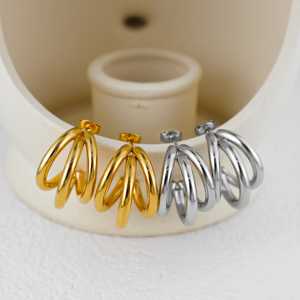 Pendientes de Aro Redondos de Acero Inoxidable, Chapados en Oro de 18K y Plata, Impermeables, Multicapa, en Forma de C, para Mujer, Regalo de Joyería - Product Image 5