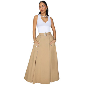 New European and American Fashion Solid Color Zipper <b>Split</b> <b>Skirt</b> with Belt, Casual and Comfortable <b>Long</b> <b>Skirt</b> - Product Image 5