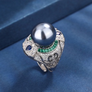 2026 New Arrival Fashion Jewelry Eco-friendly Copper Micro Insert CZ Gold Plated <b>Large</b> 14MM Gold Shell Pearl <b>Rings</b> for Women - Product Image 4