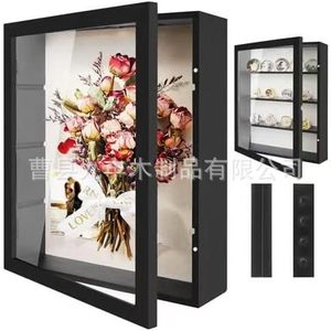 Caja expositora rectangular de madera transparente con tapa abatible, duradera, para guardar medallas, insectos, flores secas y especímenes. - Product Image 1