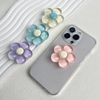 Support de téléphone à fleurs de couleur bonbon en résine transparente support de bureau pliable poignée rétractable florale mignonne pour appareils mobiles