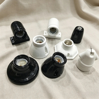Douille de lampe vintage E27 en porcelaine, noire et blanche, en céramique, support mural ou de plafond, résistante aux hautes températures, pour ampoule Edison