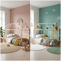 Lit Montessori pour tout-petits, cadre de lit en bois de pin massif avec toit, lit au sol pour enfants, mobilier de crèche