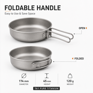Titanium Frying Pan 174mm Pure Titanium Fry Pan Lightweight Outdoor Camping Cookware with Folding Handle - Product Image 2