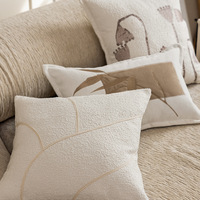 Style crémeux Lotus Pod bambou broderie Jacquard décor housse de coussin haute qualité Polyester maison taie d'oreiller avec bord