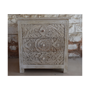 Table de chevet traditionnelle en bois sculpté à 3 tiroirs meubles de chambre en bois massif Design moderne - Product Image 4