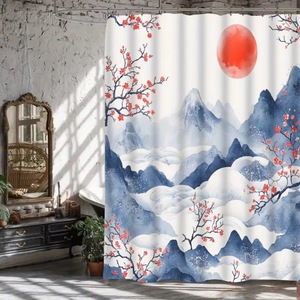 Cortina de Ducha de Poliéster con Diseño de Flores de Cerezo Blue Mountain, Cortina de Baño con Impresión Digital Impermeable, Impresión Personalizada al por Mayor - Product Image 3
