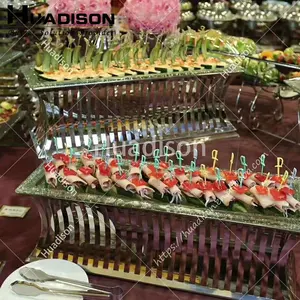 Huadison Catering Levert Multi-Tier Roestvrijstalen Caketribune Luxe Gouden Caketribune Set Met Smeltglas