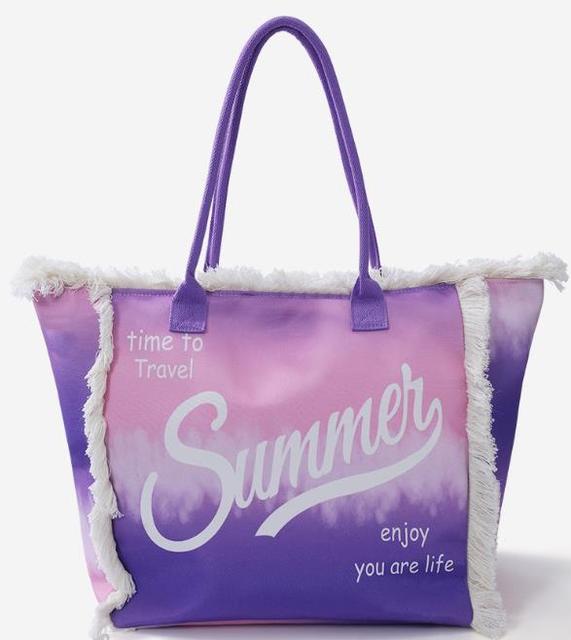 Summer Fashion Macrame Canvas Tote Handbag Large Capacity Tie-dye Print Vacation Leisure Beach Travel Shoulder Bag with Tassels