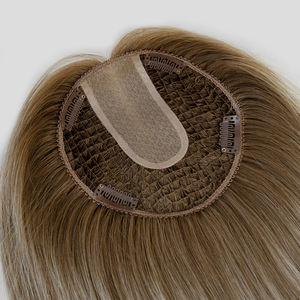 Factory Selling 6*6 <b>Fishnet</b> Topper Natural Human Hair One Donor Cuticle Aligned Silk Top Base Russian Hair Topper for Women - Product Image 4