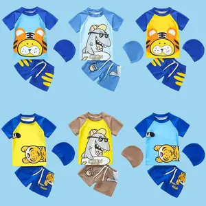 Boys Cartoon Polyester Swimming Suit Baby Middle And Small Boys Swimsuit With Swim Cap