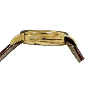 Montre mécanique classique pour homme, vintage, boîtier rond en or, bracelet en cuir de crocodile marron, petit second, sous-cadran, montre élégante - Product Image 5