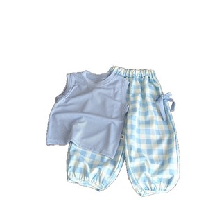 Ensemble deux pièces en coton pour filles, été 2025, nouveau gilet sans manches à carreaux élégant pour petites et jeunes filles, <span class=keywords><strong>tenue</strong></span> tendance - Product Image 5