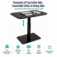 Table pneumatique réglable en hauteur pour salle à manger, bureau, espaces café, avec mécanisme de levage par pédale, plateau rectangulaire moderne