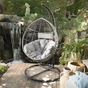 Modern Comfortable Outdoor Aluminum Wicker Single Swing With Cushion Garden Foldable Rattan Hanging Egg Swing Chair With Stand