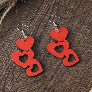 ต่างหูไม้สีแดงกลวงรูปหัวใจต่างหูจี้ไม้สองด้านสำหรับผู้หญิง930 - Product Image 2