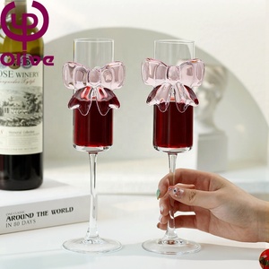 Cadeau Soufflé à la Main Verre Sans Plomb Nœud Gobelet à Vin Fête Pieds Hauts Verres à <span class=keywords><strong>Champagne</strong></span> Mariage Cylindre Flûtes à <span class=keywords><strong>Champagne</strong></span> Arc Rose - Product Image 5
